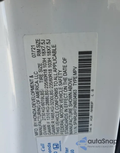 2022 Honda Odyssey Exl из США, поврежденный, VIN 5FNRL6H73NB034963